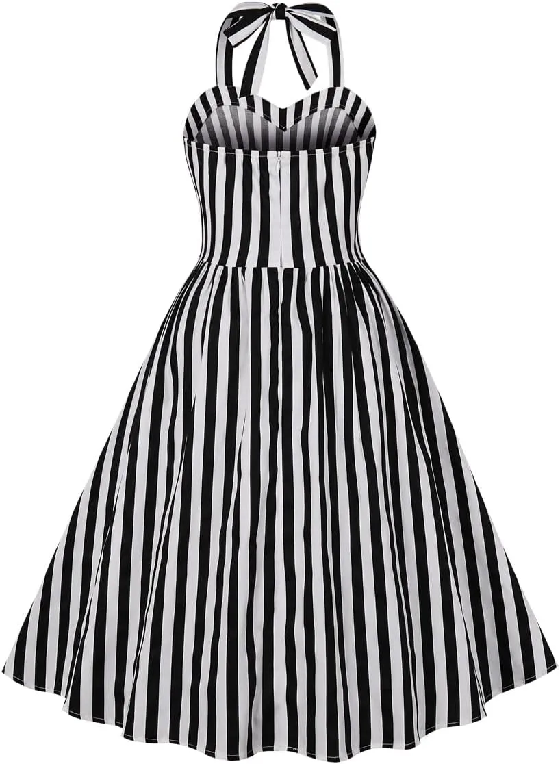 1950s Dresses for Women Vintage Retro Cocktail Party Swing Dresses Halter Floral Rockabilly 50s Polka Dot Pin up Dress