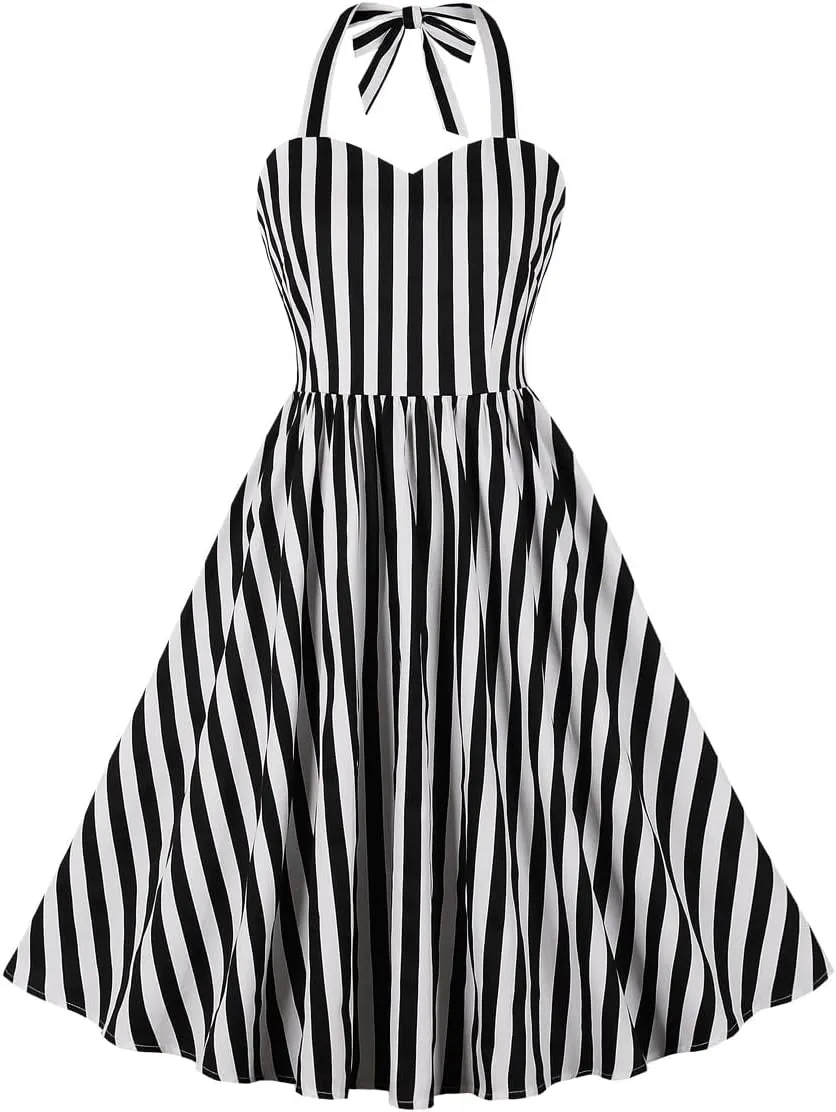1950s Dresses for Women Vintage Retro Cocktail Party Swing Dresses Halter Floral Rockabilly 50s Polka Dot Pin up Dress