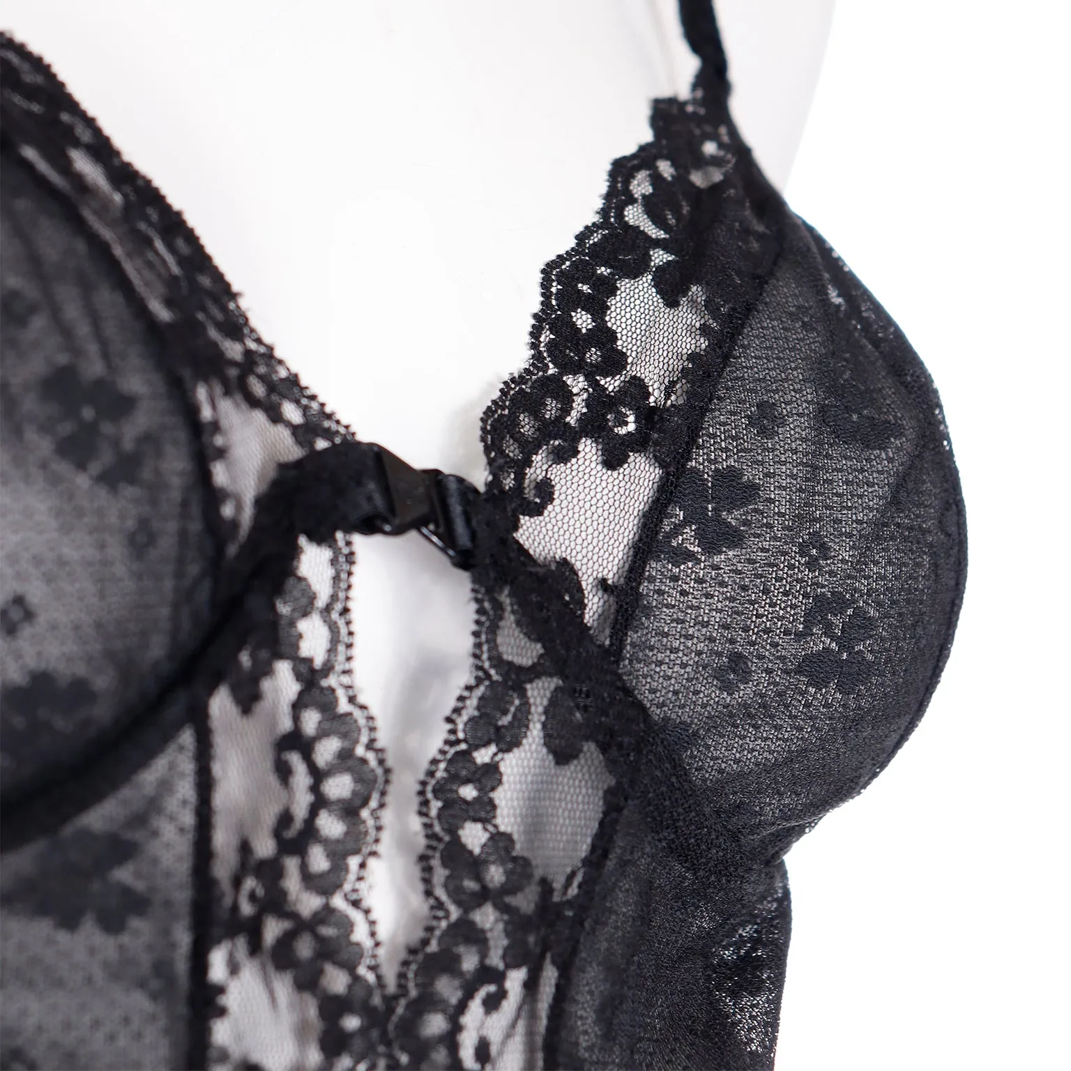 1970s Glydons Black Lace & Floral Net Camisole Top