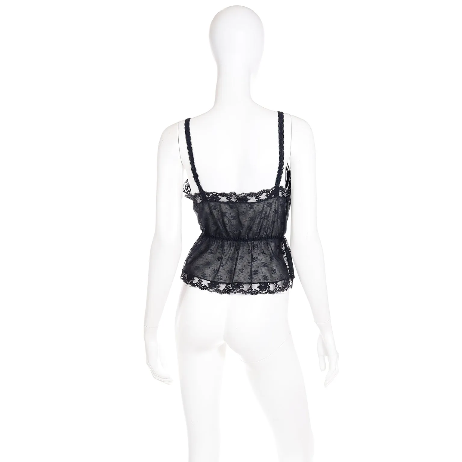 1970s Glydons Black Lace & Floral Net Camisole Top