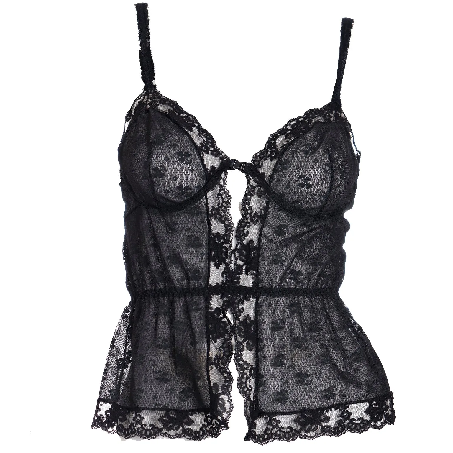 1970s Glydons Black Lace & Floral Net Camisole Top