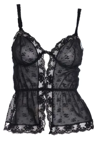 1970s Glydons Black Lace & Floral Net Camisole Top