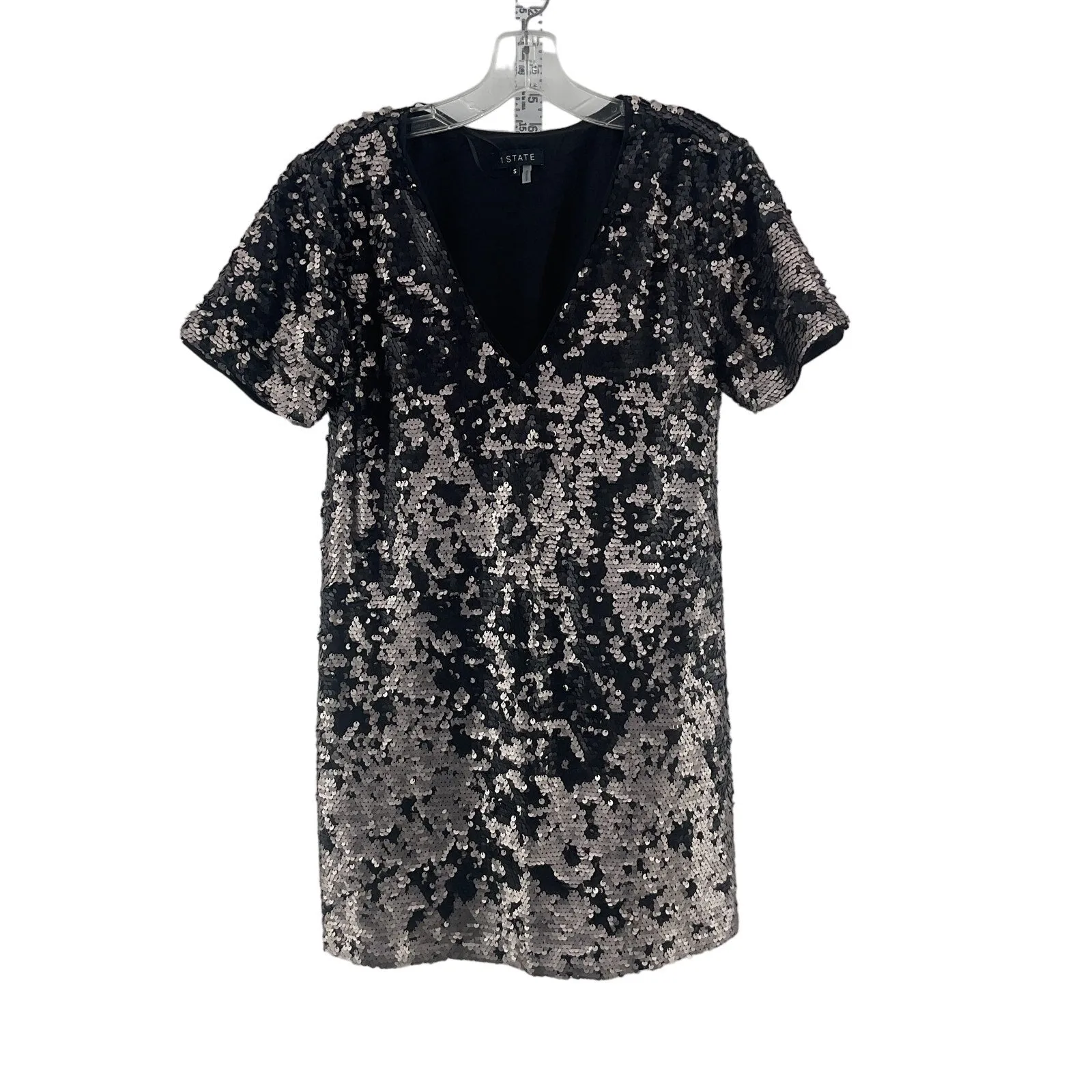 1.State Women's Black/Silver Metallic Glam Sequin Shirt Mini Dress Size S