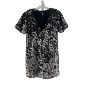1.State Women's Black/Silver Metallic Glam Sequin Shirt Mini Dress Size S
