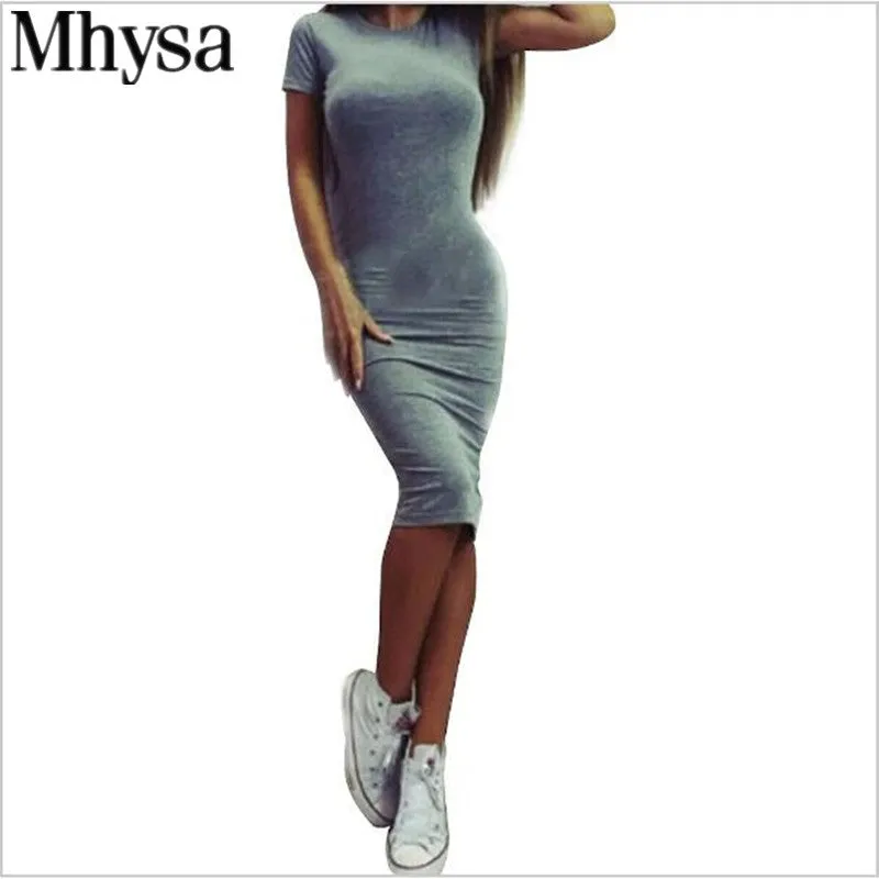 2017 New Fashion Casual Summer Women Dress Elegant Ladies Sexy Solid Color Short Sleeve Office Dresses Female Vestidos 04