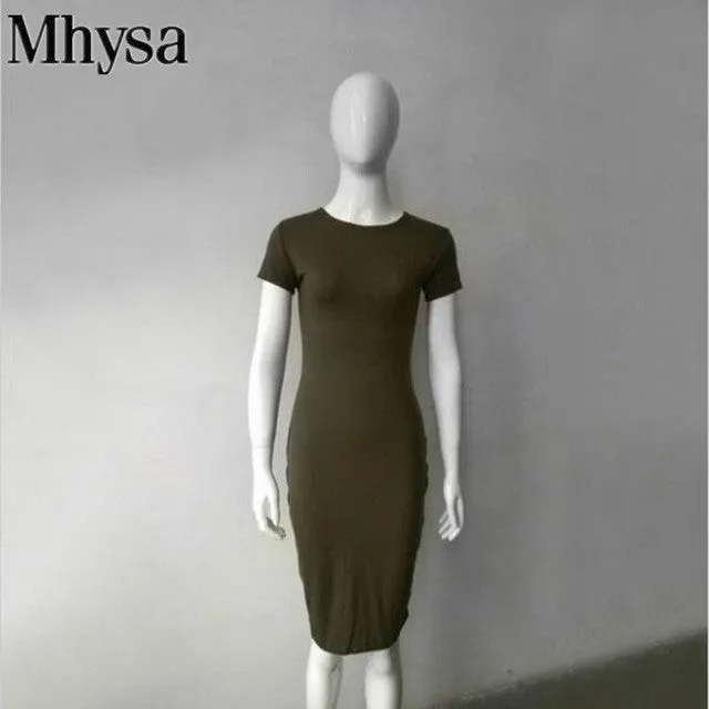 2017 New Fashion Casual Summer Women Dress Elegant Ladies Sexy Solid Color Short Sleeve Office Dresses Female Vestidos 04