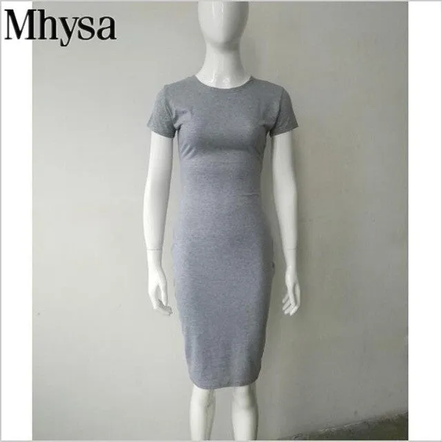 2017 New Fashion Casual Summer Women Dress Elegant Ladies Sexy Solid Color Short Sleeve Office Dresses Female Vestidos 04