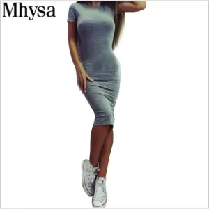 2017 New Fashion Casual Summer Women Dress Elegant Ladies Sexy Solid Color Short Sleeve Office Dresses Female Vestidos 04