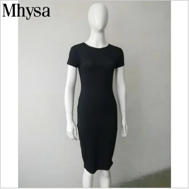 2017 New Fashion Casual Summer Women Dress Elegant Ladies Sexy Solid Color Short Sleeve Office Dresses Female Vestidos 04