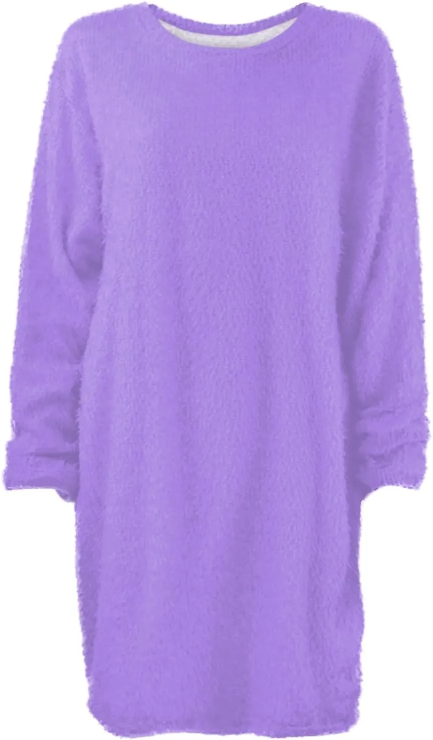2024 Women's Plush Dress Fashion Loose Casual Comfortable Peplum Premium Feeling Sweater Dresses
