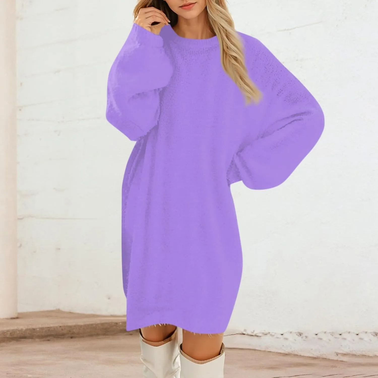 2024 Women's Plush Dress Fashion Loose Casual Comfortable Peplum Premium Feeling Sweater Dresses