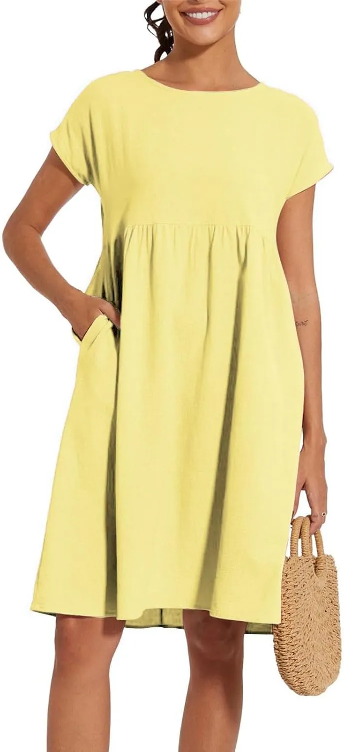 2025 Summer Dresses Women's Round Neck Casual and Comfortable Cotton Short Sleeves Beach Dress for