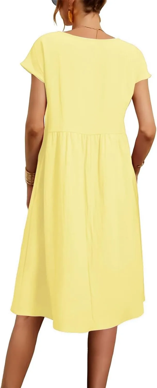2025 Summer Dresses Women's Round Neck Casual and Comfortable Cotton Short Sleeves Beach Dress for