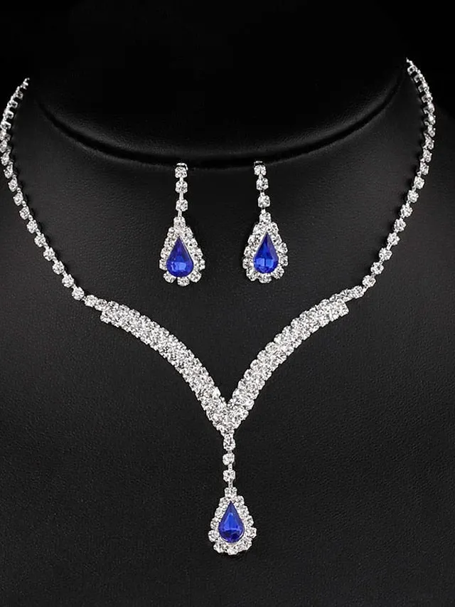3pcs Bridal Jewelry Sets Bride Jewelry Set Silver Crystal Wedding Necklace Earrings Bridal Rhinestone Teardrop Pendant Accessories for Women and Bridesmaids (3 piece set - 2 earrings and 1 necklace