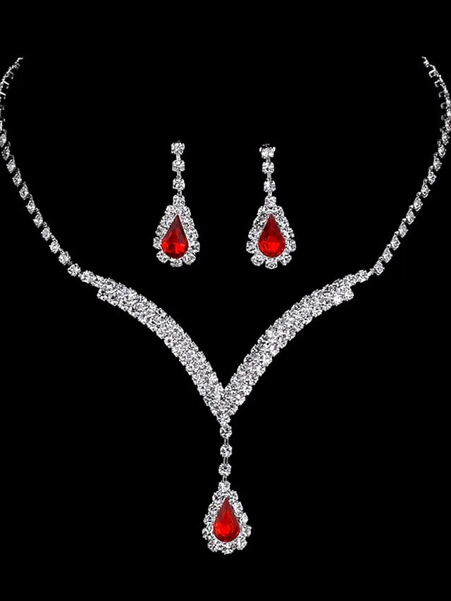 3pcs Bridal Jewelry Sets Bride Jewelry Set Silver Crystal Wedding Necklace Earrings Bridal Rhinestone Teardrop Pendant Accessories for Women and Bridesmaids (3 piece set - 2 earrings and 1 necklace