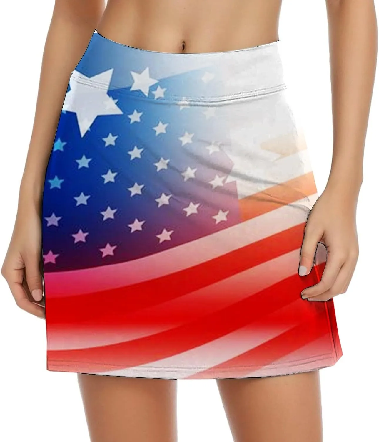 4th of July Tennis Skirts for Women Pleated Athletic Skort Lightweight Golf Skirts with Shorts Pocket Workout Pickleball
