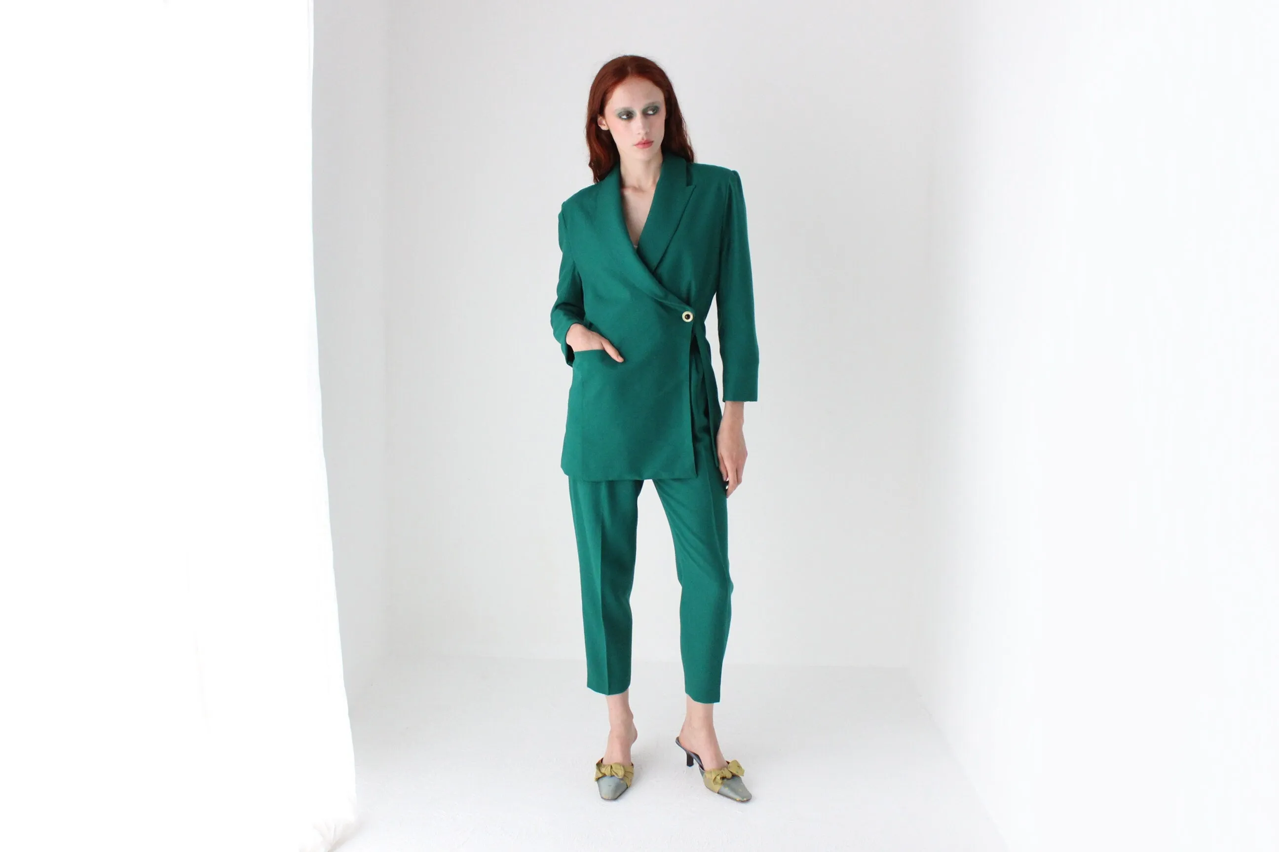 80s Bespoke Handmade Asymmetric Wool Pant Suit