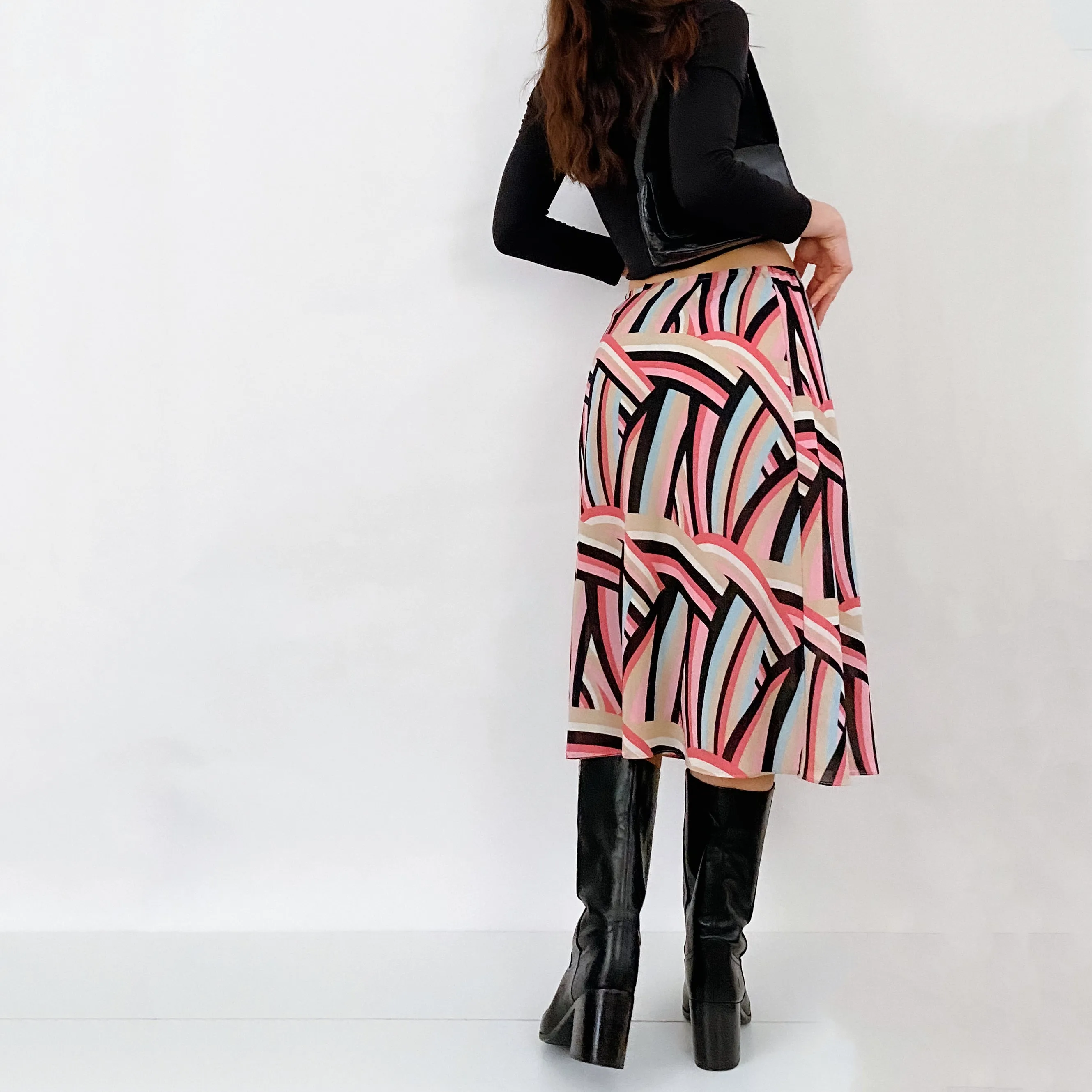 90's Abstract Chiffon Midi Skirt