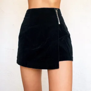 90s Black Velvet Mini Skort