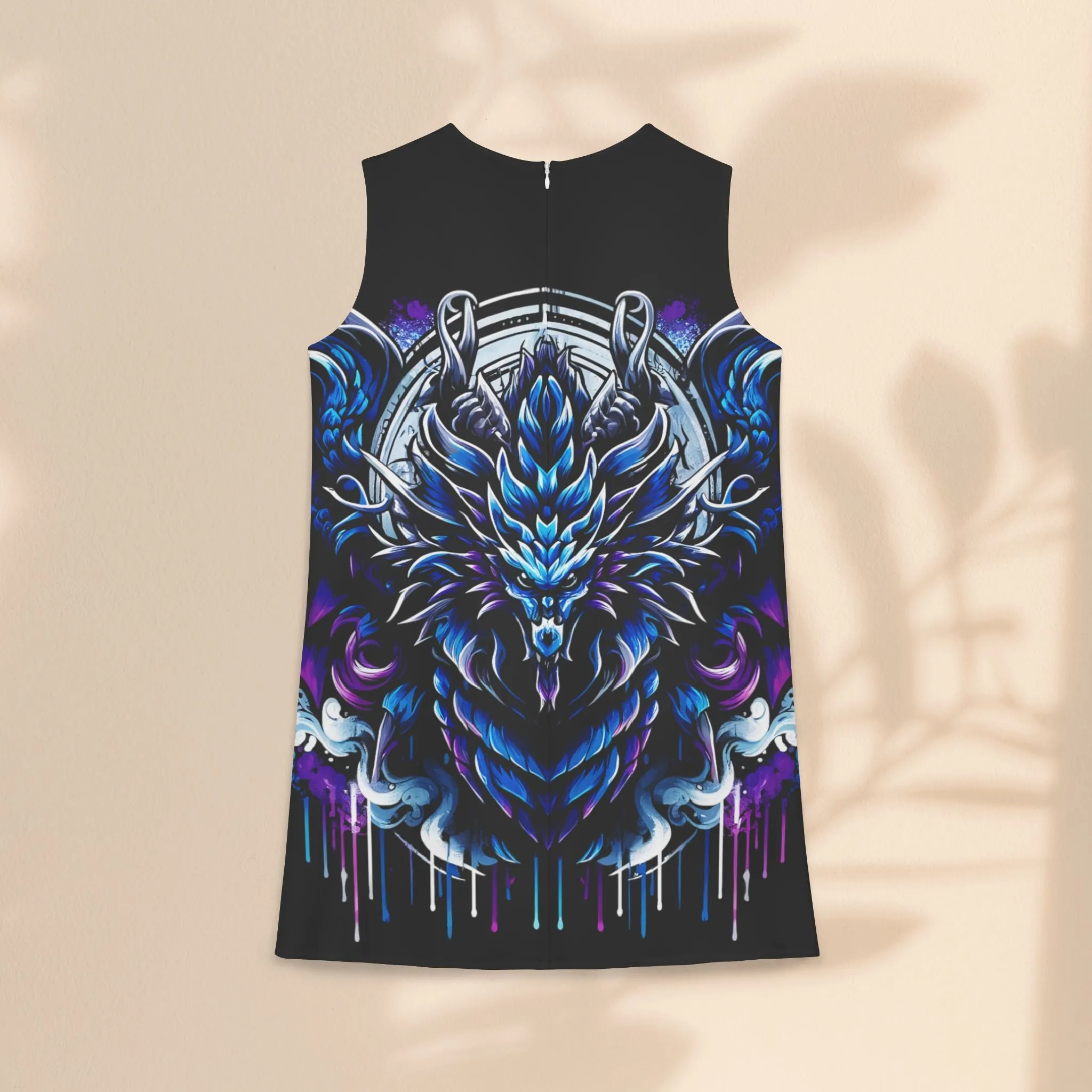 A-line Sleeveless Dress  - Electric Blue Dragon
