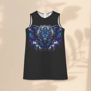 A-line Sleeveless Dress  - Electric Blue Dragon
