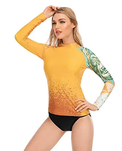 ADOREISM Womens Long Sleeve Rash Guard Compression UPF 50  Swim Shirts Surf Swimsuit Top(King Kong,S)