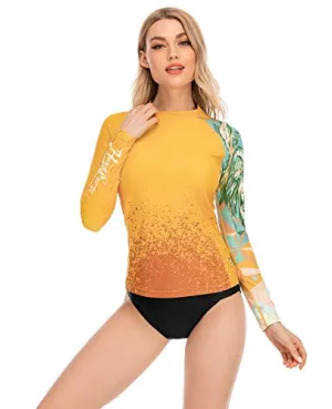 ADOREISM Womens Long Sleeve Rash Guard Compression UPF 50  Swim Shirts Surf Swimsuit Top(King Kong,S)