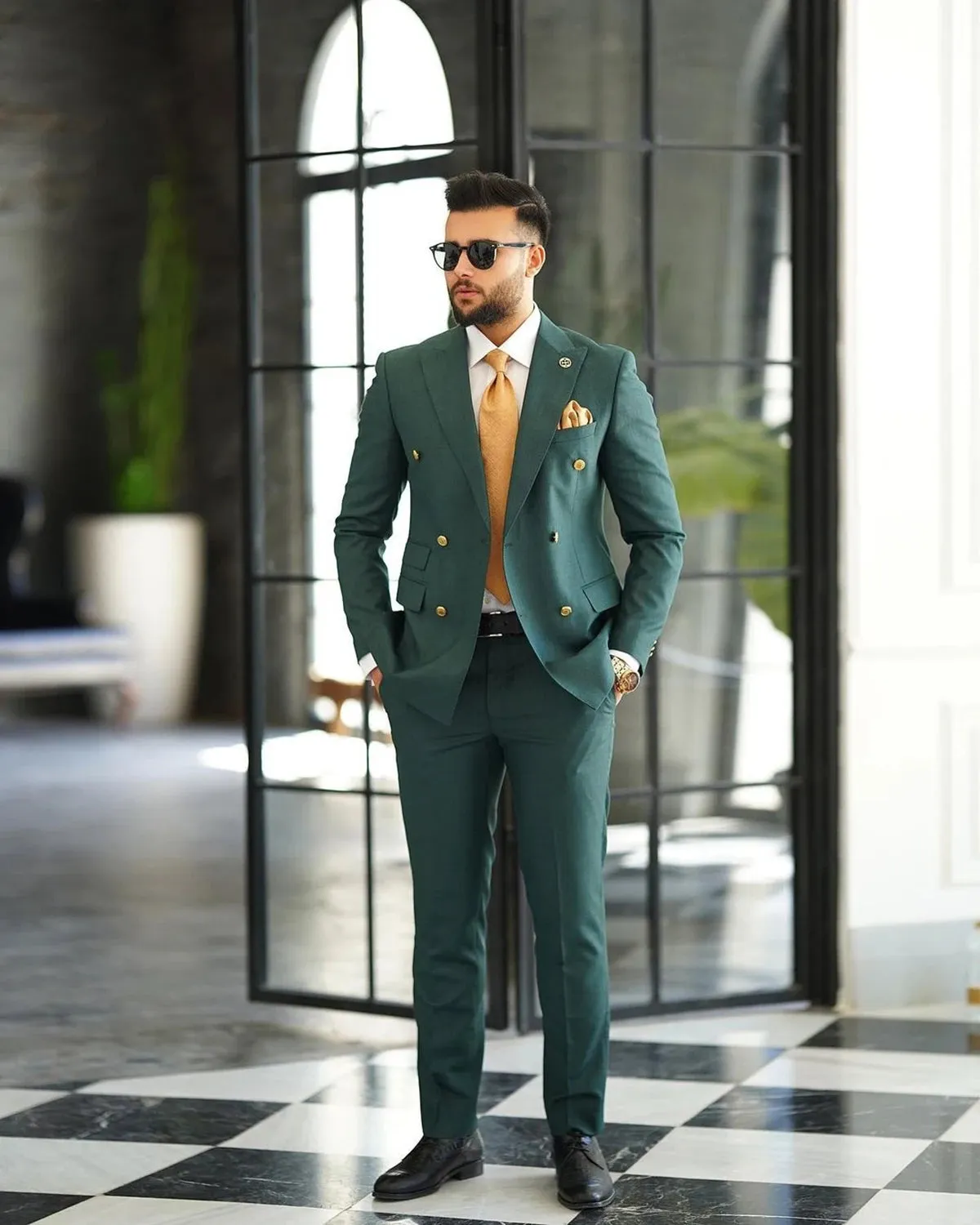 Aidase Green Men Suits Tailor-Made 2 Pieces Blazer Pants Double Breasted Peaked Lapel Fashion Business Wedding Plus Size Tailored