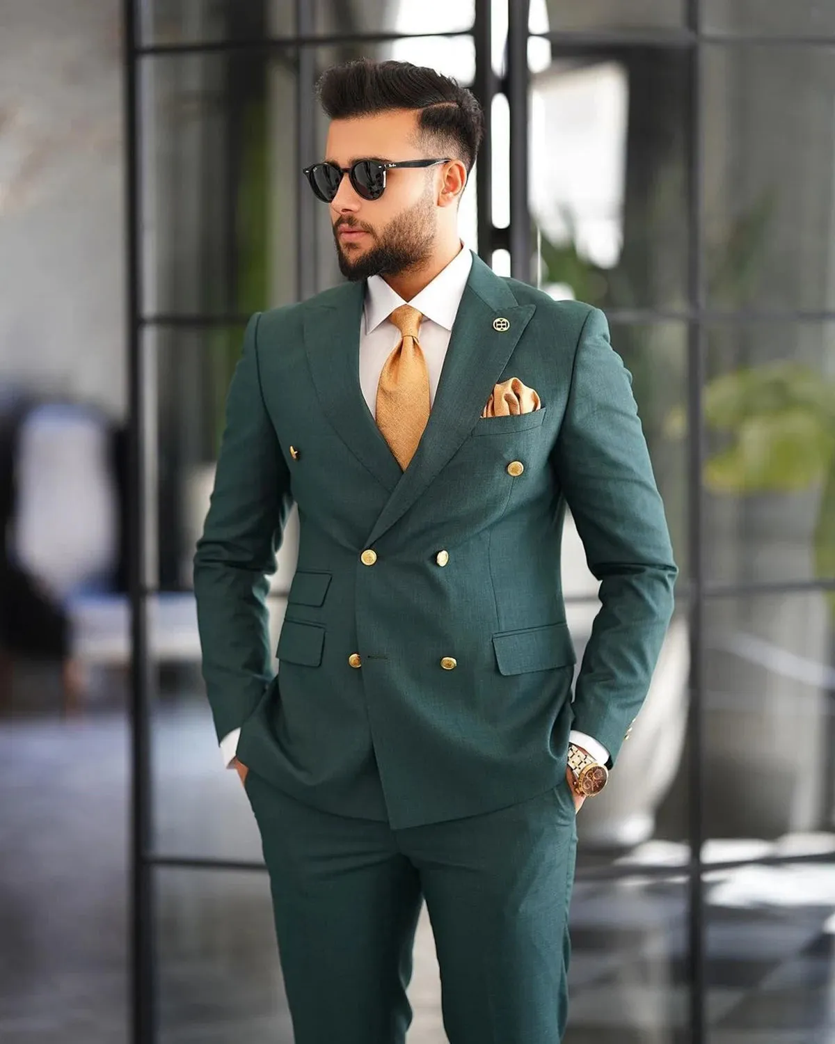 Aidase Green Men Suits Tailor-Made 2 Pieces Blazer Pants Double Breasted Peaked Lapel Fashion Business Wedding Plus Size Tailored