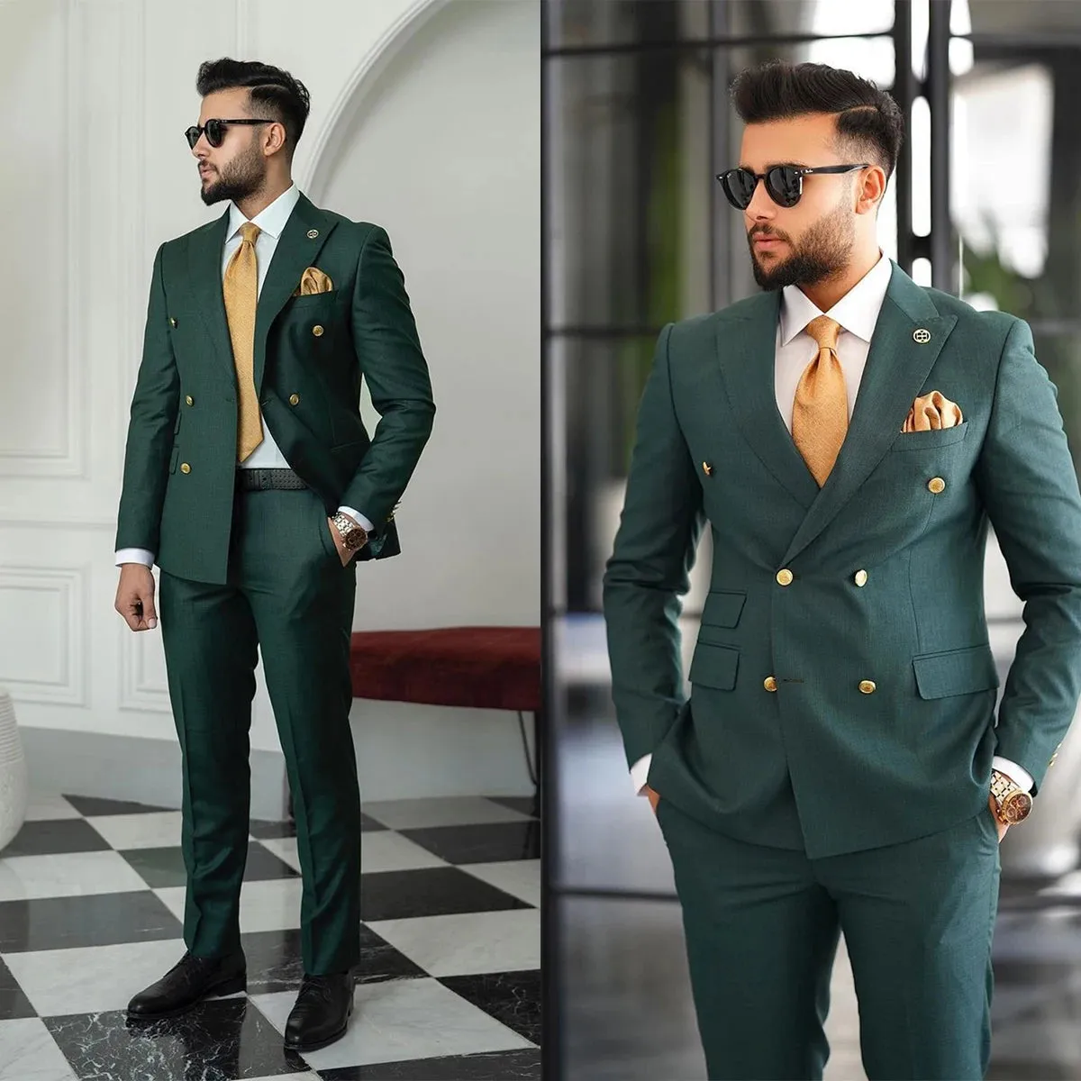 Aidase Green Men Suits Tailor-Made 2 Pieces Blazer Pants Double Breasted Peaked Lapel Fashion Business Wedding Plus Size Tailored