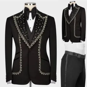 Aidase Luxury Men Wedding Suits Crystal Peaked Lapel Single Breasted Tuxedos Groom Business Party 2 Psc Blazer Pants Custom Made