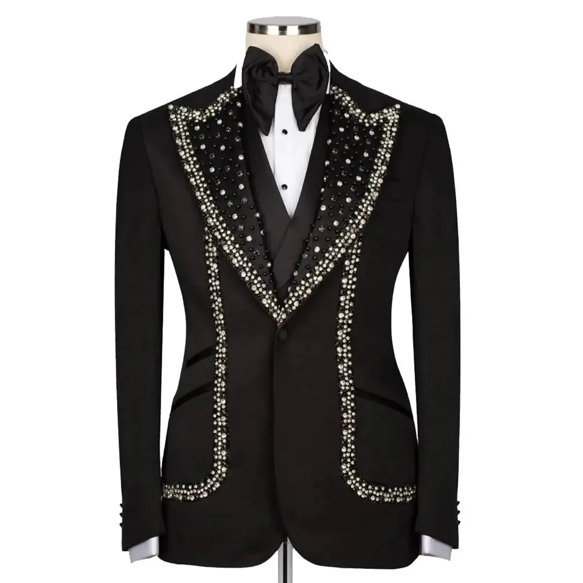 Aidase Luxury Men Wedding Suits Crystal Peaked Lapel Single Breasted Tuxedos Groom Business Party 2 Psc Blazer Pants Custom Made