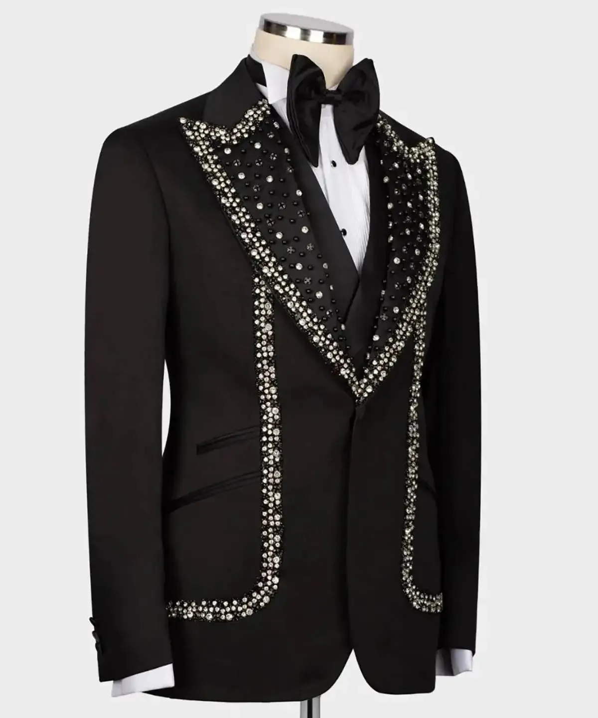 Aidase Luxury Men Wedding Suits Crystal Peaked Lapel Single Breasted Tuxedos Groom Business Party 2 Psc Blazer Pants Custom Made