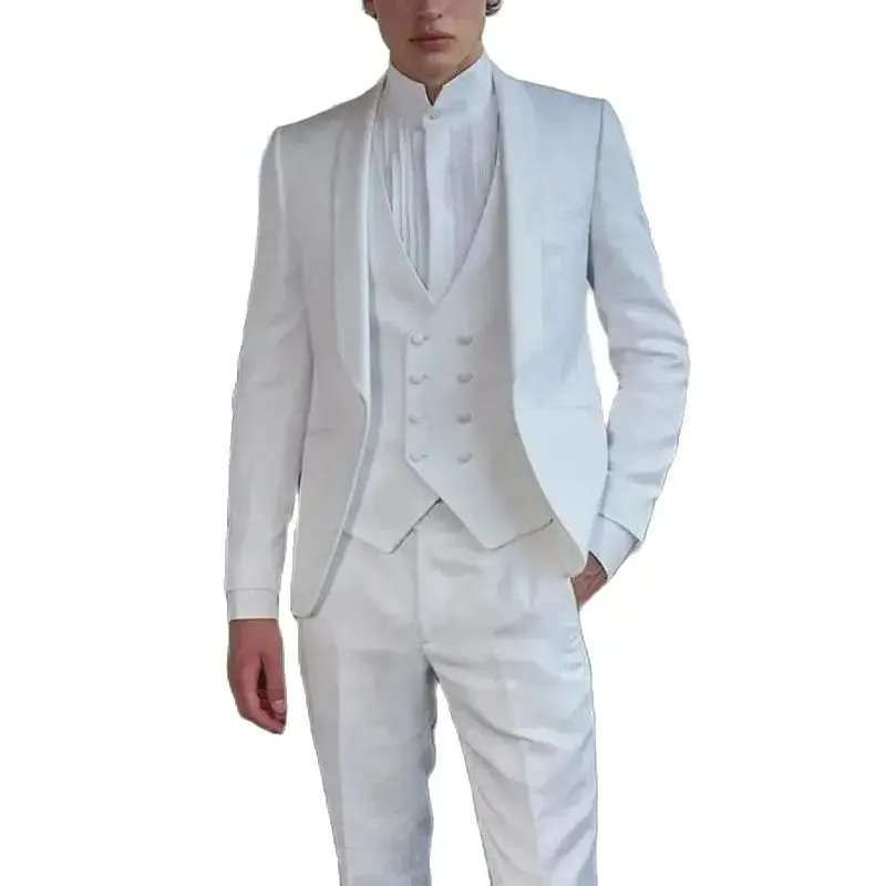 Aidase Luxury White Wedding Men Suits 3 Piece Jacket Pants Vest Male Clothing Single Breasted Shawl Lapel Regular Length Blazer 2024