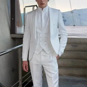 Aidase Luxury White Wedding Men Suits 3 Piece Jacket Pants Vest Male Clothing Single Breasted Shawl Lapel Regular Length Blazer 2024