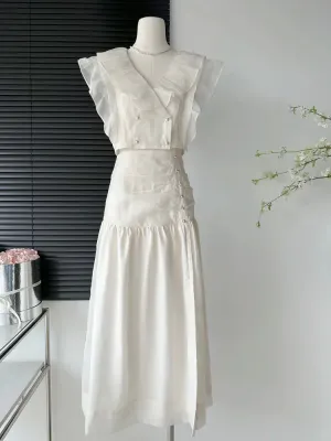 Aiertu White Suit With Square Mid-length Skirts Cute Sets Women Casual Women's Aesthetics Dress Outfits Top Skirt