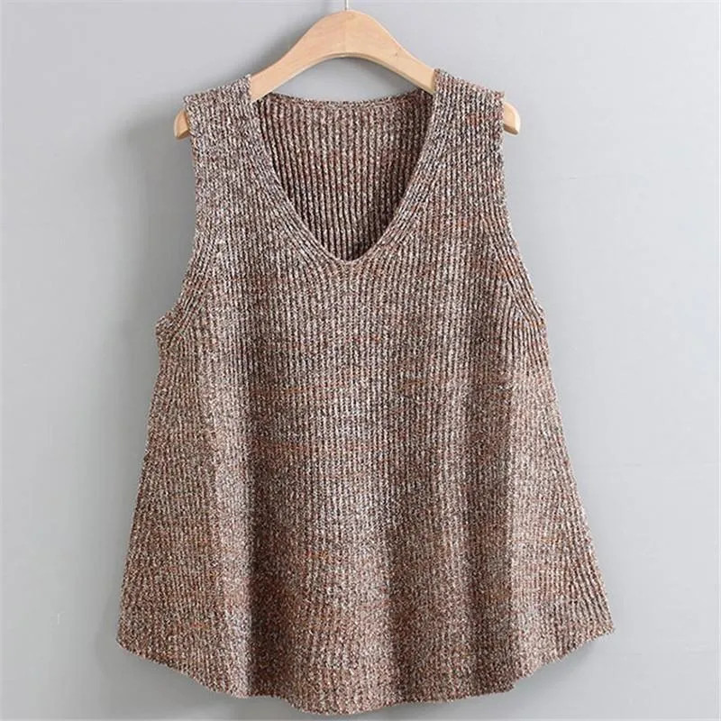 aLoose Plus Size Vest V-Neck Sweater Tank Top Women Sleeveless Knitted Outerwear