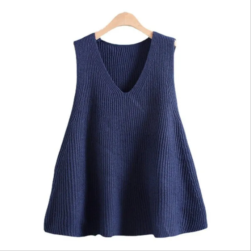 aLoose Plus Size Vest V-Neck Sweater Tank Top Women Sleeveless Knitted Outerwear