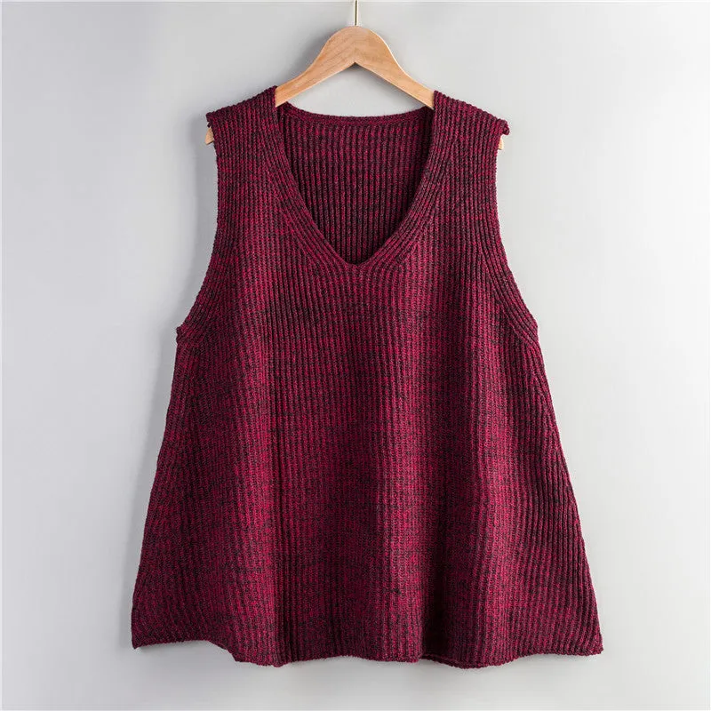 aLoose Plus Size Vest V-Neck Sweater Tank Top Women Sleeveless Knitted Outerwear
