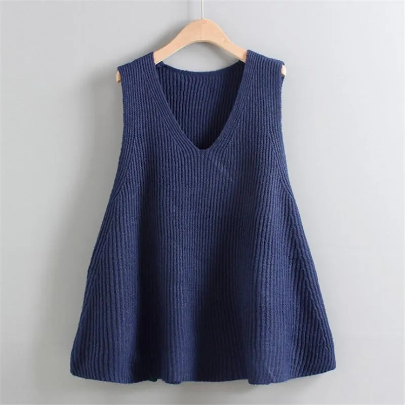 aLoose Plus Size Vest V-Neck Sweater Tank Top Women Sleeveless Knitted Outerwear