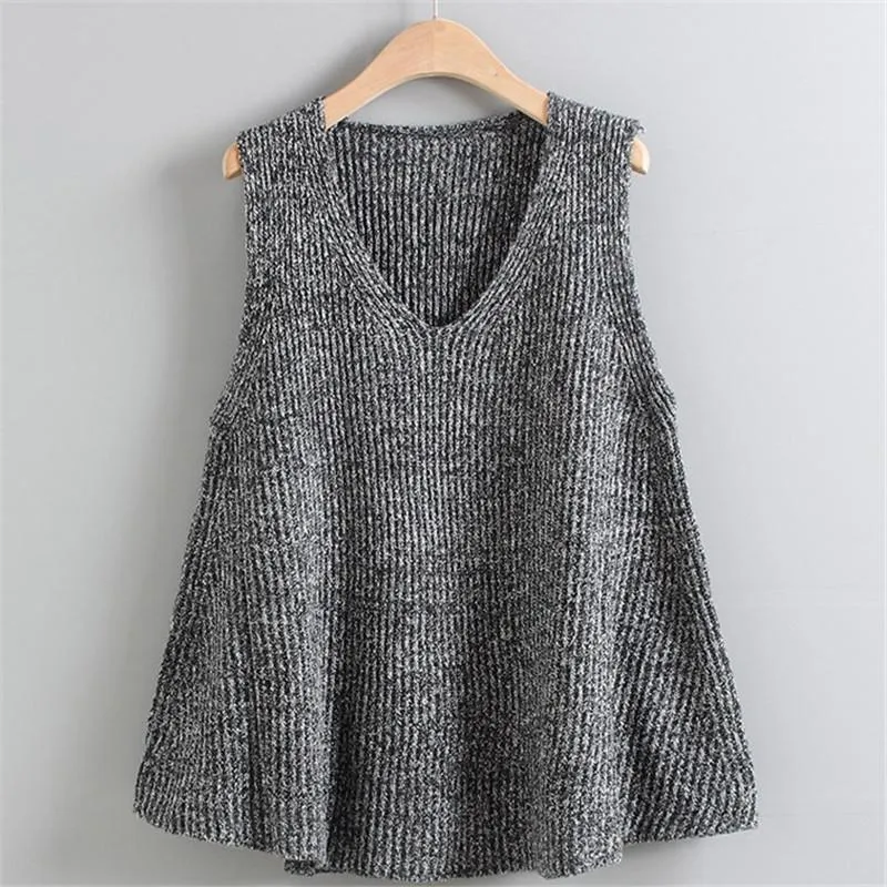 aLoose Plus Size Vest V-Neck Sweater Tank Top Women Sleeveless Knitted Outerwear