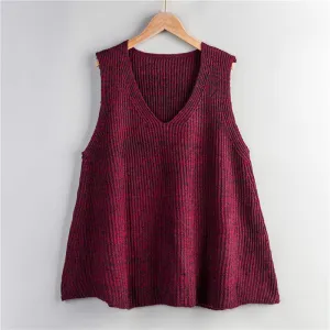 aLoose Plus Size Vest V-Neck Sweater Tank Top Women Sleeveless Knitted Outerwear