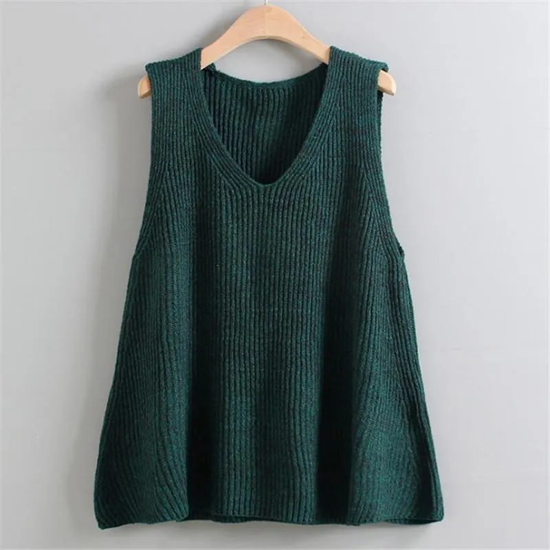aLoose Plus Size Vest V-Neck Sweater Tank Top Women Sleeveless Knitted Outerwear