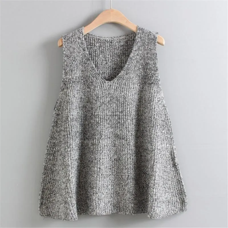 aLoose Plus Size Vest V-Neck Sweater Tank Top Women Sleeveless Knitted Outerwear