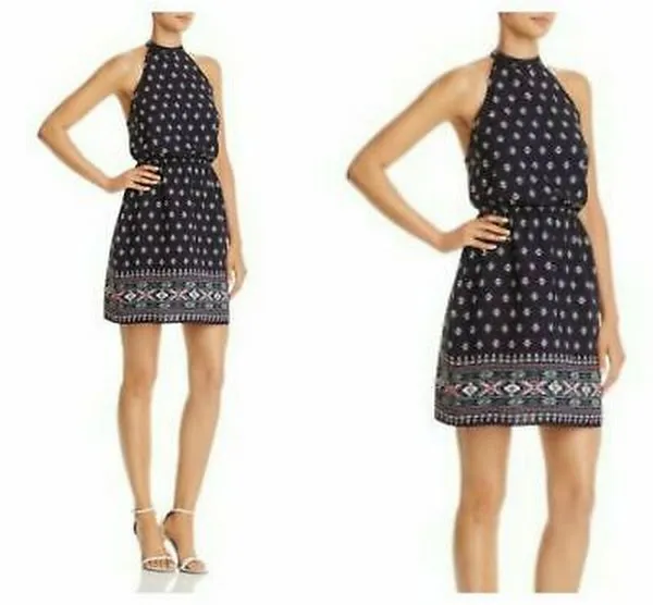 Aqua Border Print Handkerchief Dress, Size XS