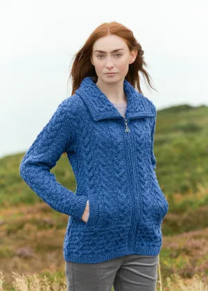 Aran Crafts Double Collar Trinity Cardigan | Blue