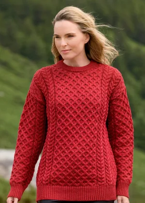 Aran Crew Neck Merino Sweater | Cherry