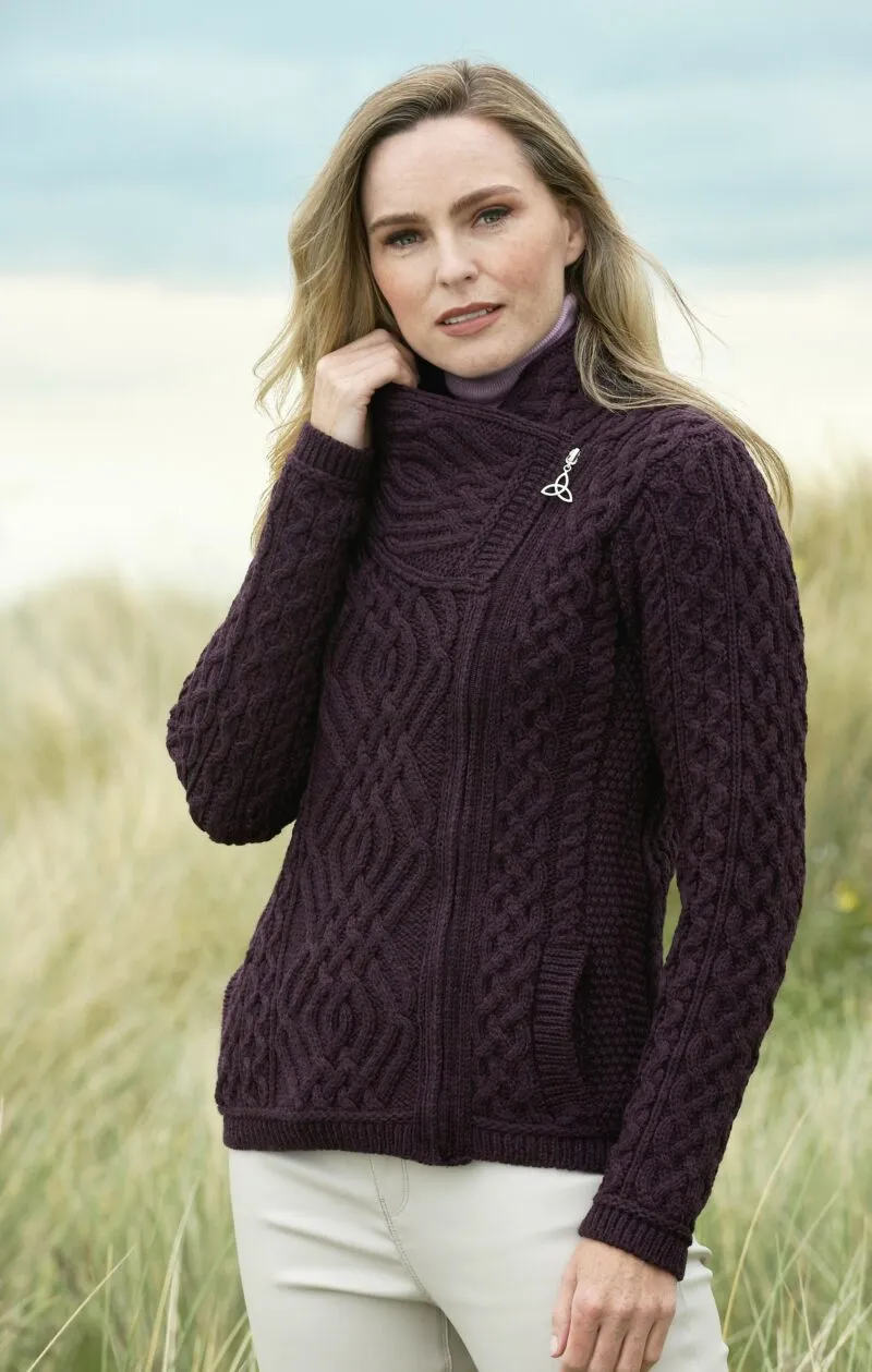 Aran Shannon Side Zip Cardigan | Plum