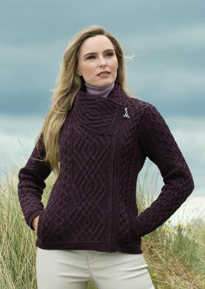 Aran Shannon Side Zip Cardigan | Plum