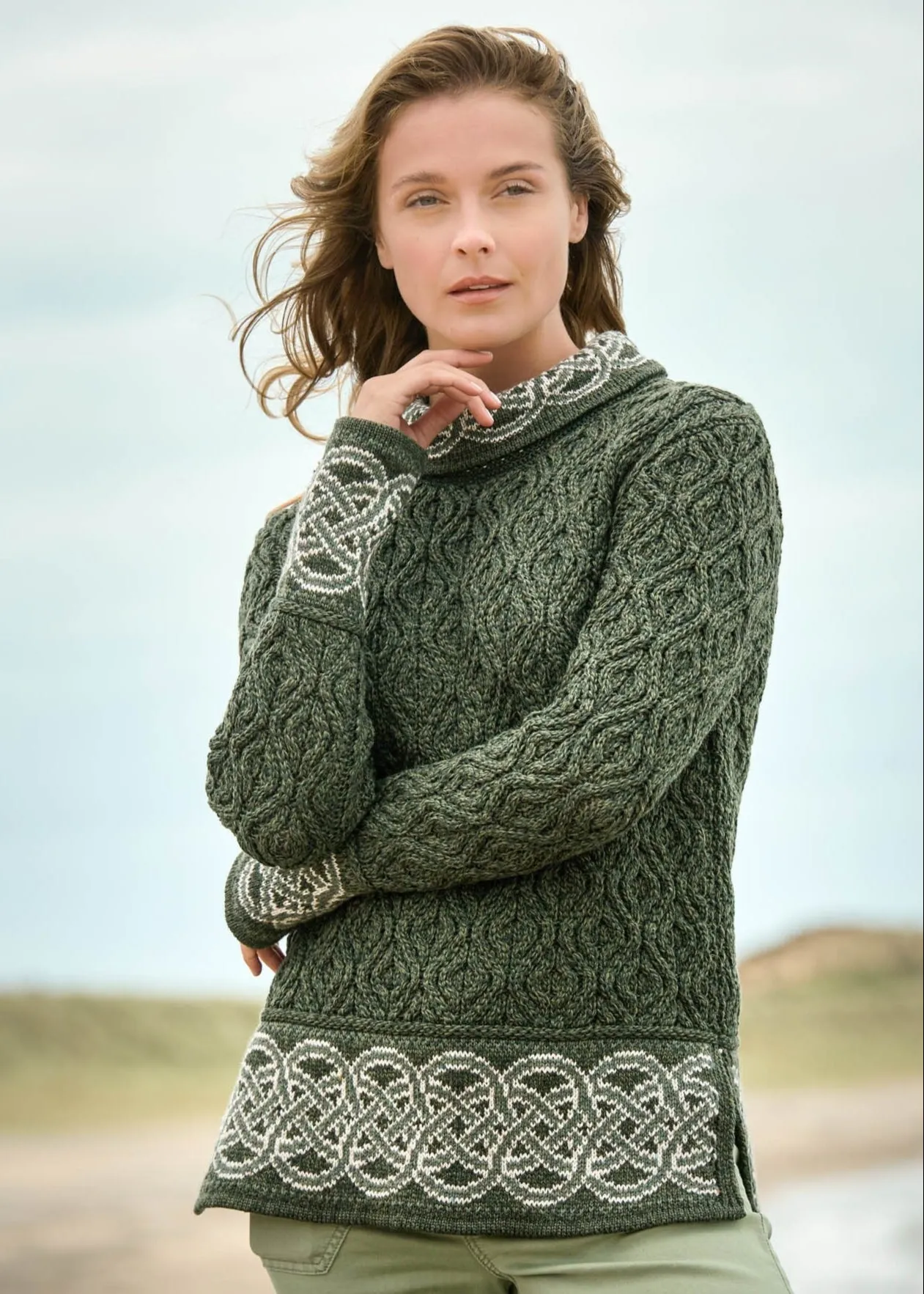 Aran Women's Celtic Design Sweater | Green